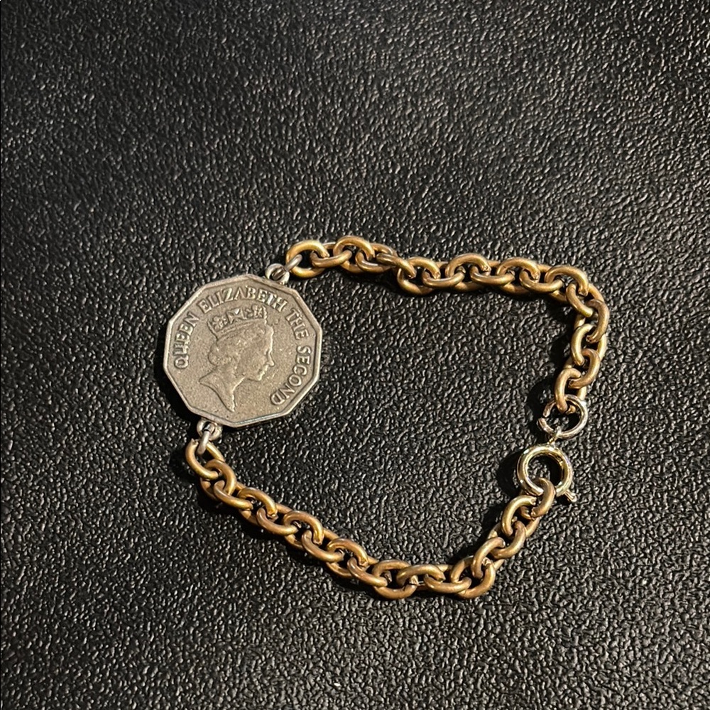 Hand Crafted Gold Chain Bracelet with Coin Charm